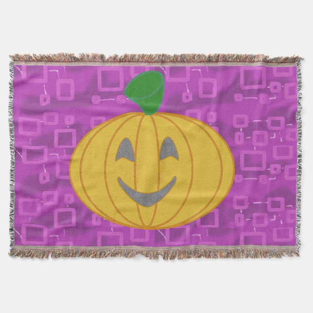 Couverture Citrouille moderne sur plaid géométrique violet (Devant)