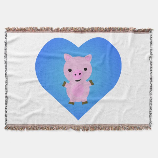 Couverture Cochon adorable avec un cœur bleu en arrière-plan (Devant)