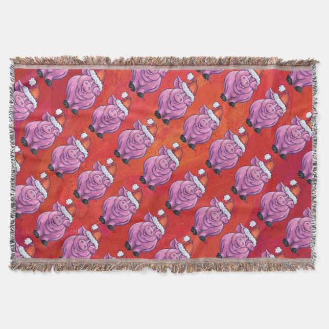 Couverture Cochon mignon à Santa Hat sur rouge (Devant)