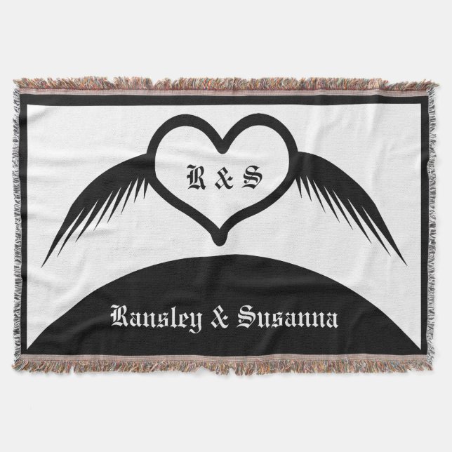 Couverture Coeur ailé gothique Mariage Personnalisé Monogramm (Devant)