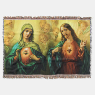 Couverture Coeur sacré de Jésus et Immaculée Marie Blanket