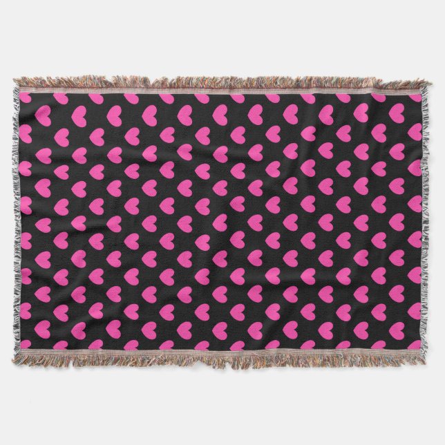 Couverture Cœurs à pois rose fuchsia sur fond noir (Devant)