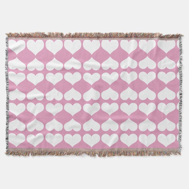 Couverture Cœurs Blush Rose et Blanc Géométrique  (Devant)