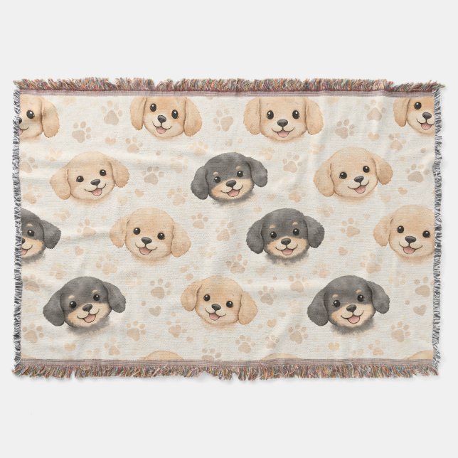 Couverture Cœurs de chiot mignons motif aquarelle (3) (Devant)