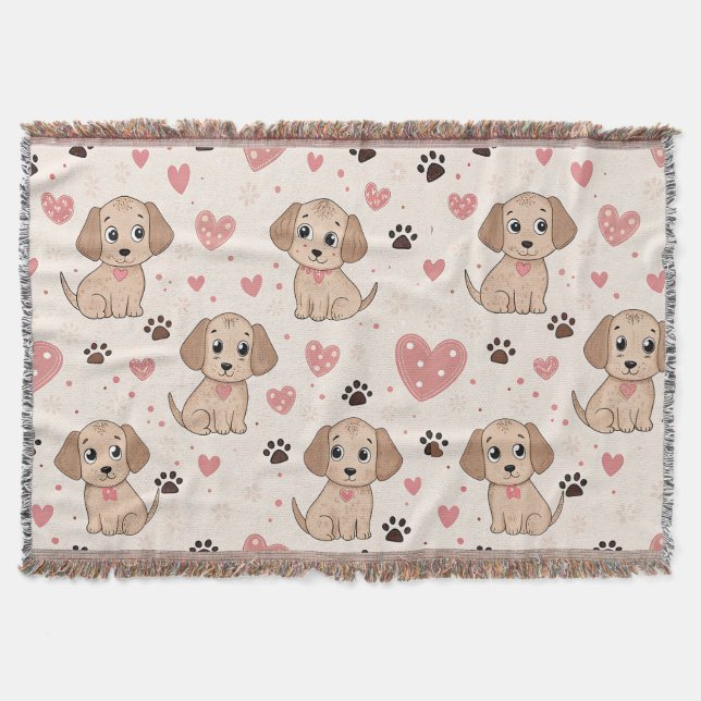 Couverture Cœurs de chiot mignons motif aquarelle (4) (Devant)