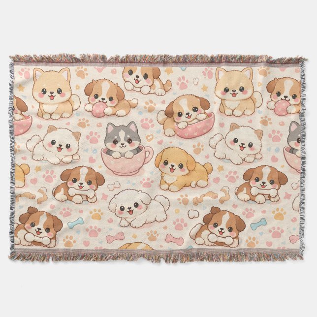Couverture Cœurs de chiots mignons motif aquarelle (5) (Devant)