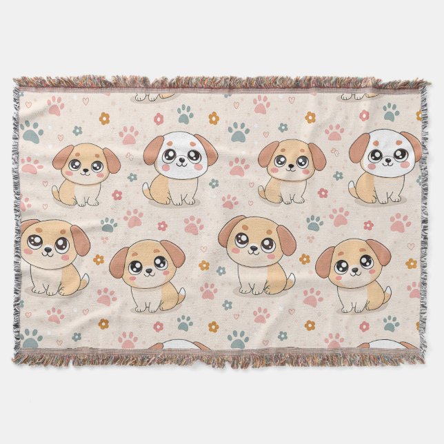 Couverture Cœurs de chiots mignons motif aquarelle (6) (Devant)
