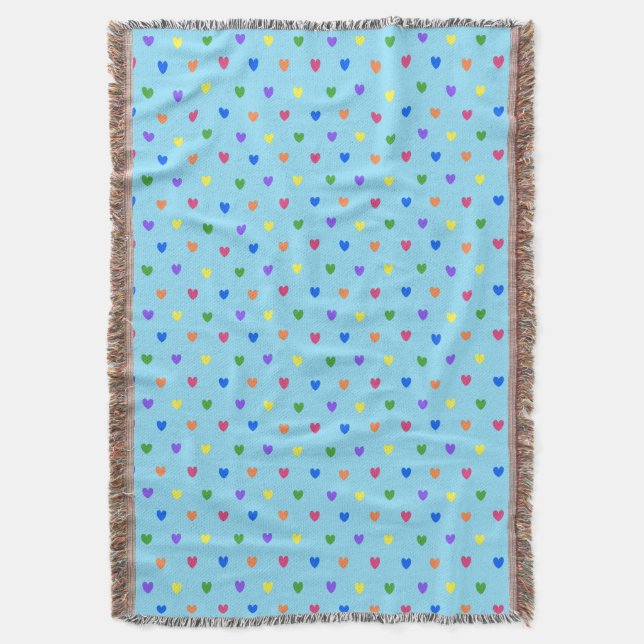Couverture Coeurs de polka arc-en-ciel sur bleu bébé (devant Vertical)