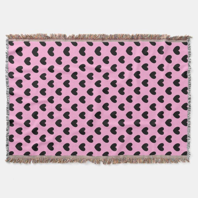 Couverture Coeurs de polka noir sur coton bonbon rose (Devant)