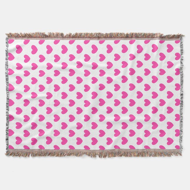 Couverture Coeurs de polka rose Fuchsia sur blanc (Devant)