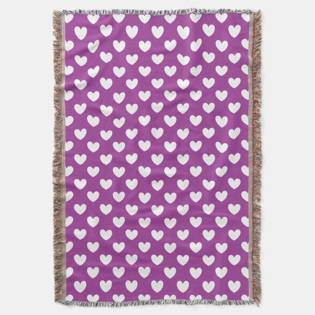 Couverture Coeurs polka blanc sur Cactus violet Fleur violet (devant Vertical)