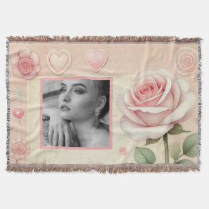 Couverture Coeurs roses vintages photo florale aquarelle