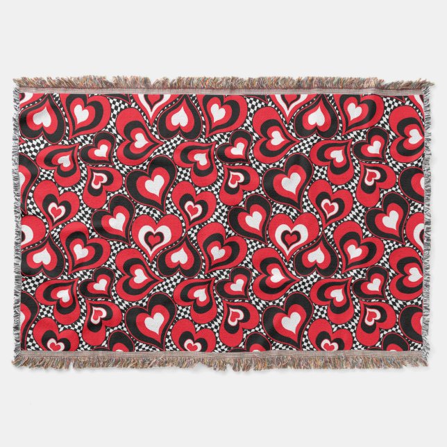 Couverture Coeurs, rouge, noir, blanc, Saint Valentin. (Devant)