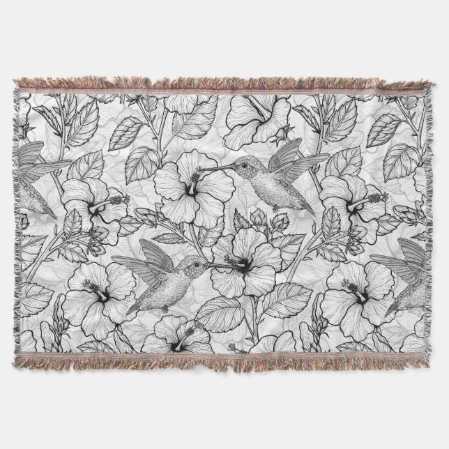 Couverture Colibris et fleurs d'hibiscus b&w (Devant)