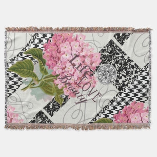 Couverture Collage d'hortensia rose chic Art damassé vintage