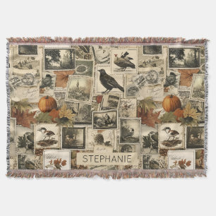 Couverture Collage Ephémère d'automne vintage Oiseaux rusti