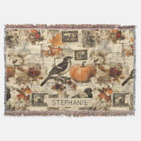 Collage Ephémère d'automne vintage | Oiseaux rusti