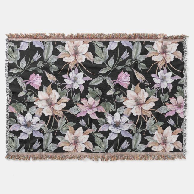 Couverture Colonne Exotique : Aquarelle Florale Noire. (Devant)