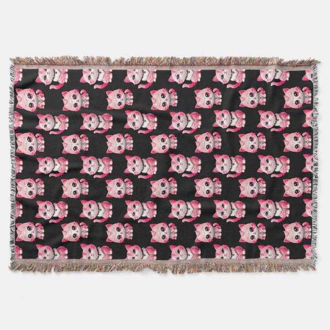 Couverture Conception de chats Kitty roses sur fond noir (Devant)