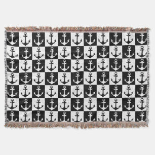 Couverture Conception de motif d'ancre à carreaux noir et bla