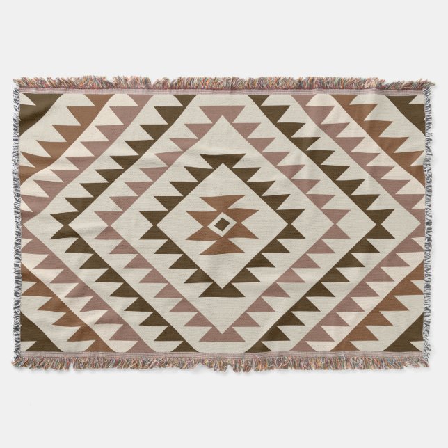 Couverture Conception de motif diamant aztéque marron+crème (Devant)