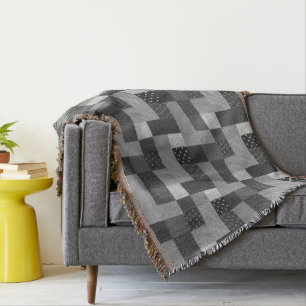 Couverture conception vintage de tissu de patchwork noire et