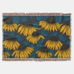 Couverture Confleurs jaunes sur bleu foncé