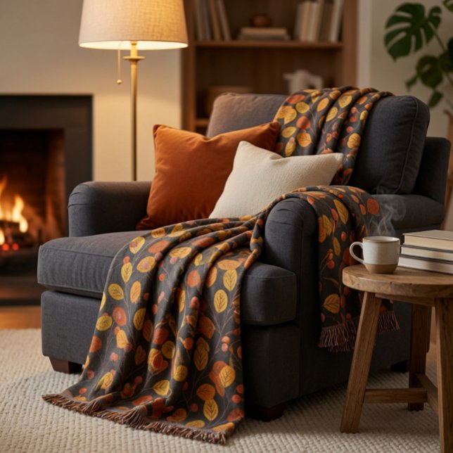 Couverture confortable d'automne avec feuilles et  (Créateur téléchargé)