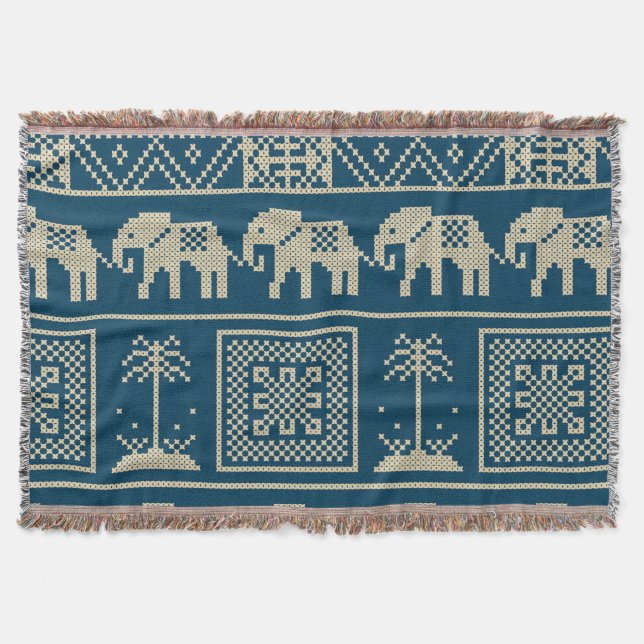 Couverture Cool Ethnic motif éléphants tendance bleu (Devant)
