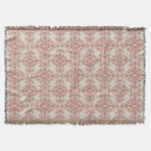 Couverture Corail élégant et motif damassé floral blanc cassé