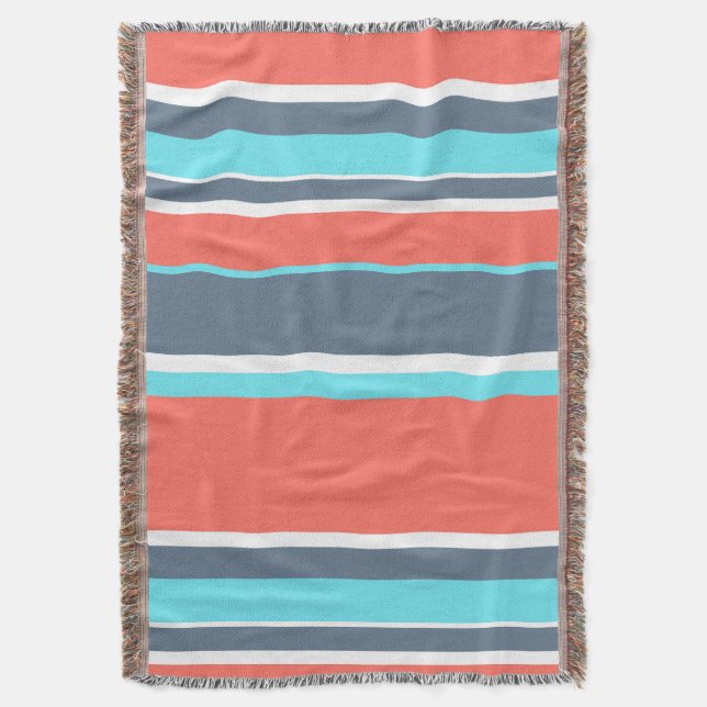 Couverture Corail vivant, bandes bleues et grises (devant Vertical)