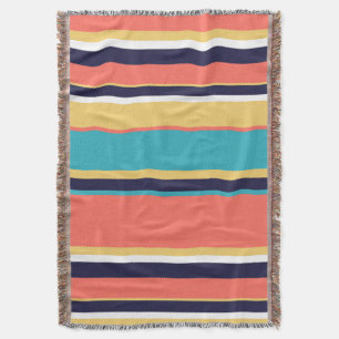 Couverture Corail vivant, rayures bleues et jaunes