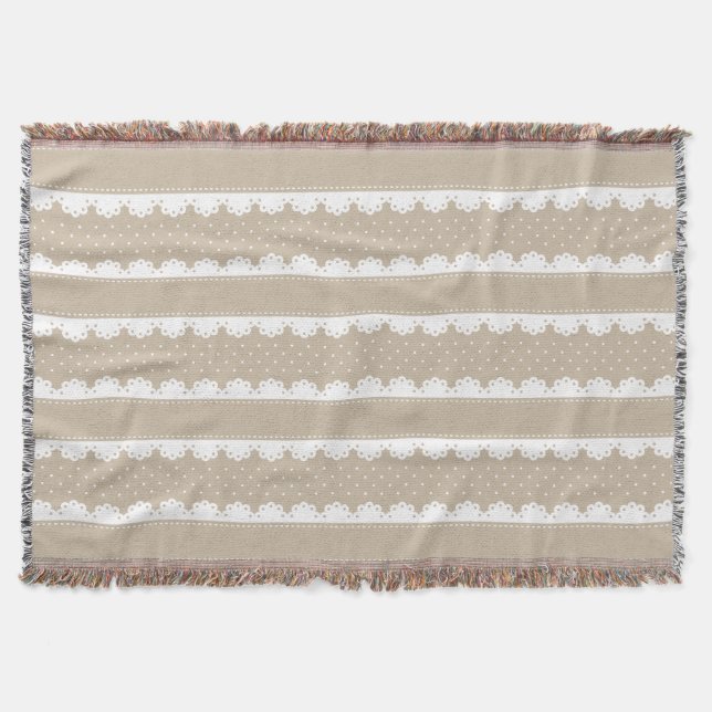 Couverture Cosy Beige & Blanc dentelle Motif rayé (Devant)