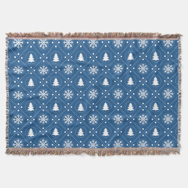 Couverture Cosy Blue White Snowflakes Design Arbres de Noël (Devant)