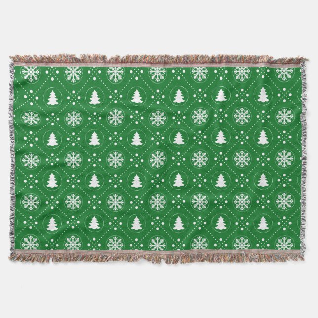 Couverture Cosy Green White Snowflakes Design Arbres de Noël (Devant)