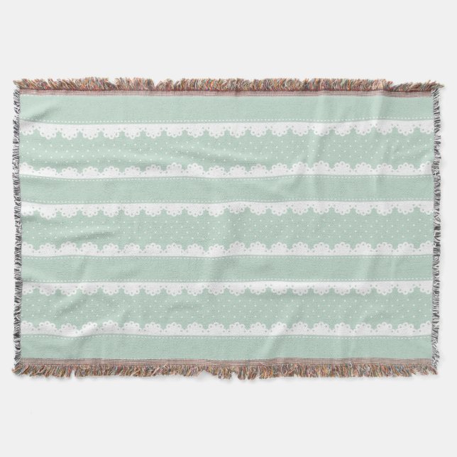 Couverture Cosy Mint Green & White Lace Motif rayé (Devant)