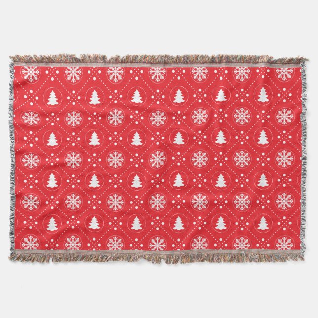 Couverture Cosy Red White Snowflakes Design Arbres de Noël (Devant)