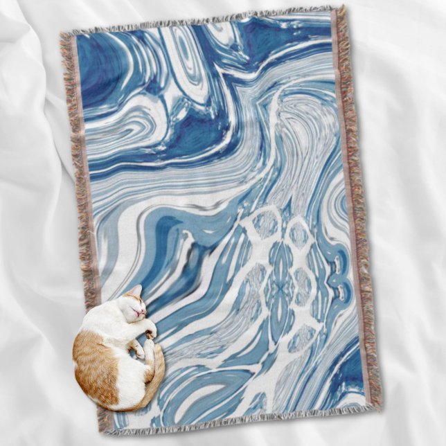Couverture côte plage nautique vagues aquarelle bleu tourbill (coast beach nautical waves watercolor blue swirls throw blanket)