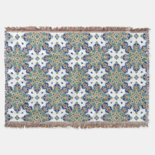 Couverture Coton Lance Blanche avec frange, design Medallion