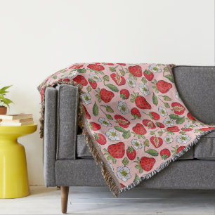 Couverture Cottagecore Fraise Rose Cosy Tissé