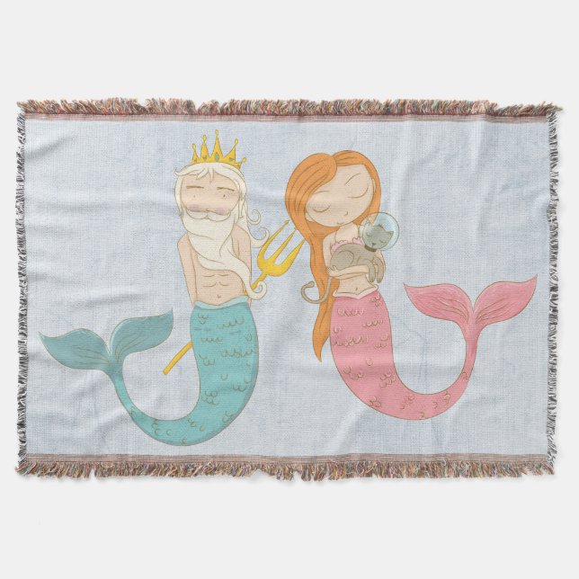 Couverture Couple de sirène moderne Blanche tissée (Devant)