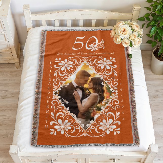 Couverture Couples romantiques Photo brûlée Orange 50 Anniver (Créateur téléchargé)