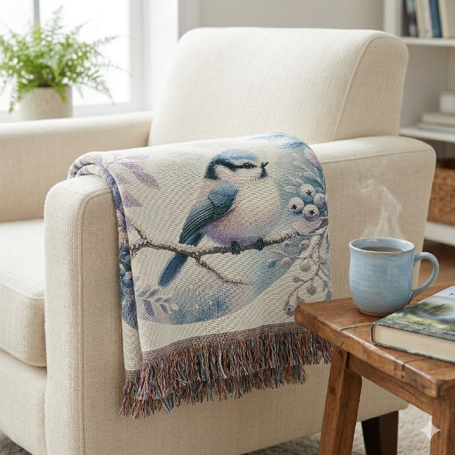 Couverture Couronne de baies de merisier d'hiver (Winter Bluebird Berry Wreath Throw Blanket)