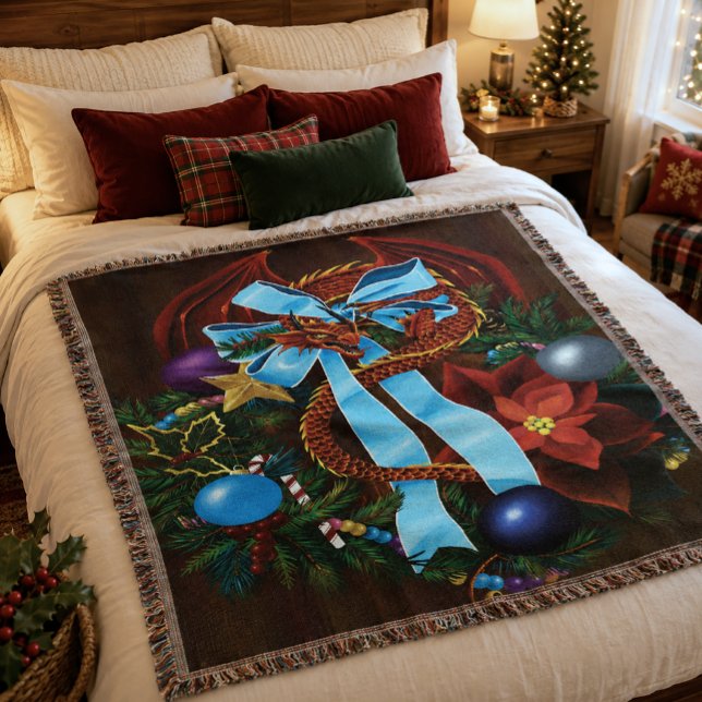 Couverture Couronne de Noël ruban bleu dragon rouge festive  (Créateur téléchargé)