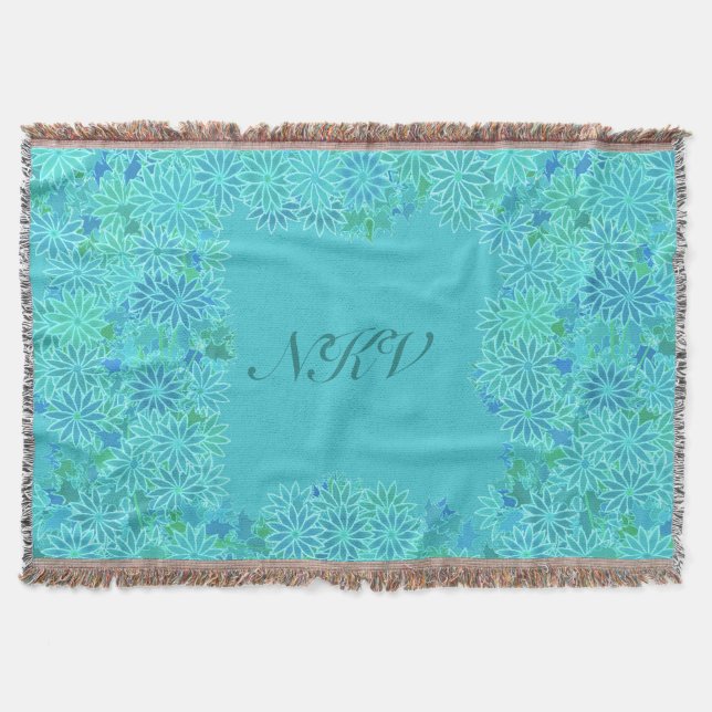 Couverture Couronne de Poinsettia avec Monogramme, Turquoise (Devant)