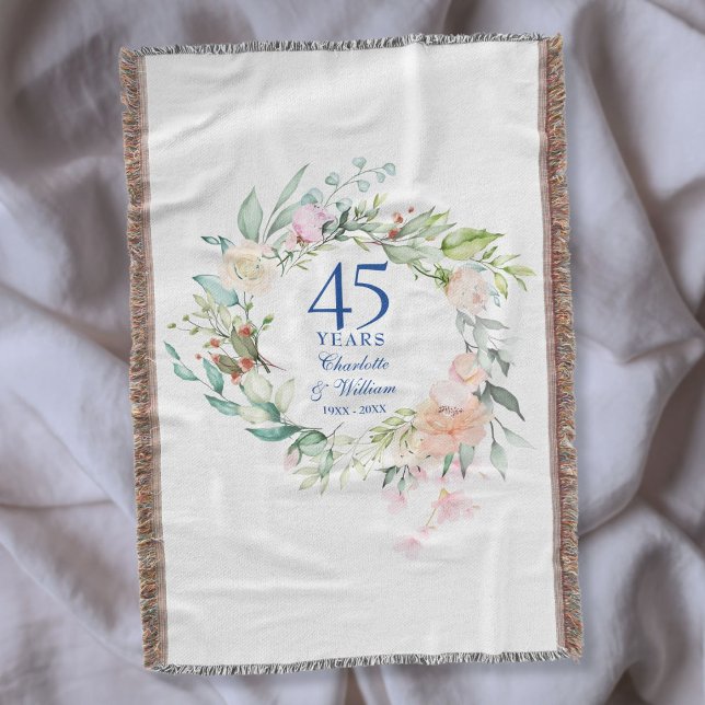 Couverture Couronne florale pour le 45e ou 65e anniversaire d (45th 65th Wedding Anniversary Floral Garland Throw Blanket)
