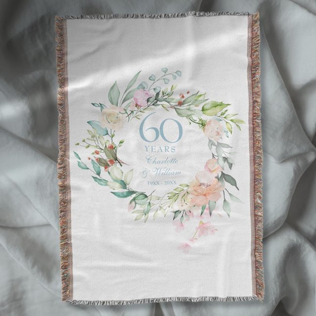Couverture Couronne florale pour le 60e anniversaire de maria (60th Diamond Wedding Anniversary Floral Garland Throw Blanket)