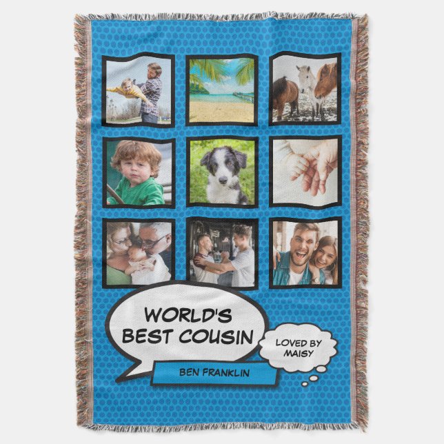 Couverture Cousin 9 Photo Collage Bande Dessinée Fun Blue (devant Vertical)