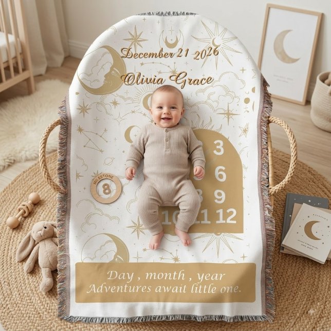 Couverture Coussin de jalon de bébé céleste personnalisé Bohè (Créateur téléchargé)