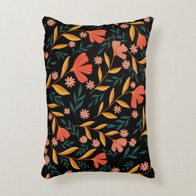 Couverture Coussin noir en fleurs botaniques (Devant(Vertical))